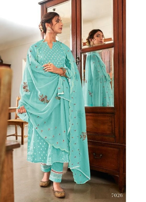 Aqua Georgette Indian women's salwar kameez with dupatta ready to wear