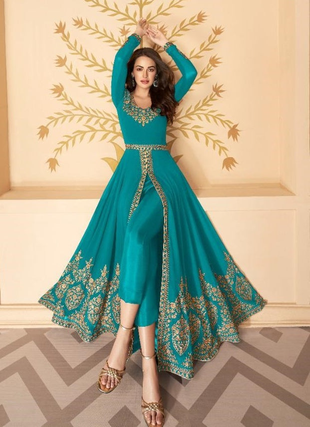 Aqua Georgette Indian women's salwar kameez with dupatta ready to wear