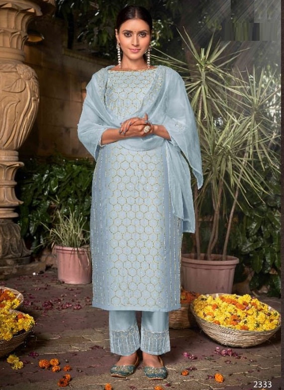 Aqua Georgette Indian women's salwar kameez with dupatta ready to wear
