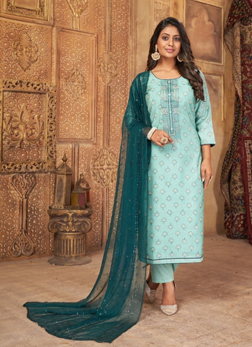 Aqua Georgette Indian women's salwar kameez with dupatta ready to wear
