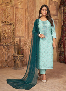 Aqua Georgette Indian women's salwar kameez with dupatta ready to wear