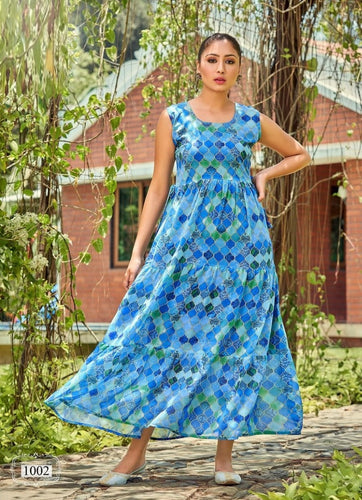 Aqua Georgette Indian Ethnic kurti with dupata