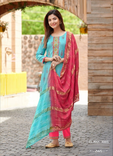 Aqua Georgette Indian women's salwar kameez with dupatta ready to wear