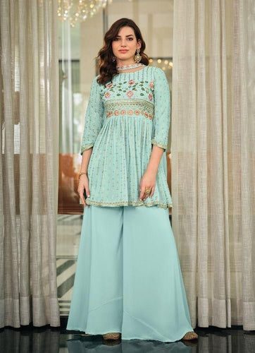 Aqua Georgette Indian women's salwar kameez with dupatta ready to wear