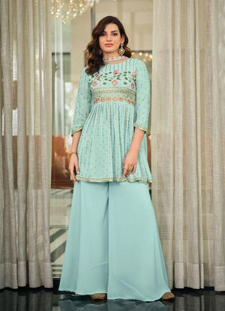Aqua Georgette Indian women's salwar kameez with dupatta ready to wear