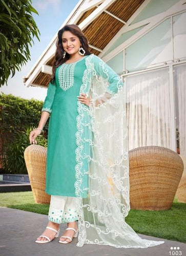 Aqua Georgette Indian women's salwar kameez with dupatta ready to wear