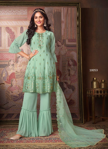Aqua Georgette Indian women's salwar kameez with dupatta ready to wear