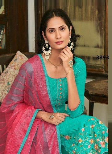 Aqua Georgette Indian women's salwar kameez with dupatta ready to wear