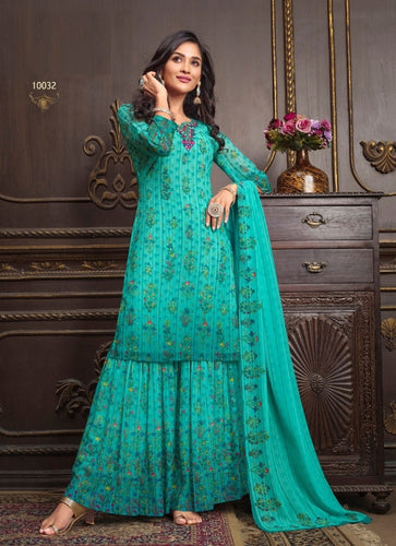 Aqua Georgette Indian women's salwar kameez with dupatta ready to wear