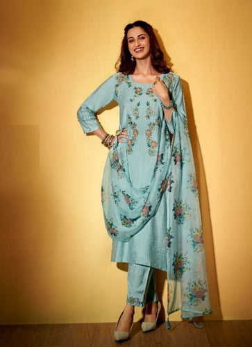 Aqua Georgette Indian women's salwar kameez with dupatta ready to wear