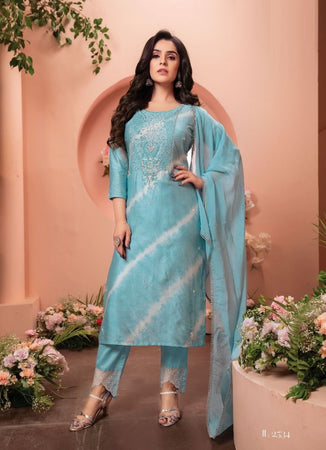 Aqua Georgette Indian women's salwar kameez with dupatta ready to wear