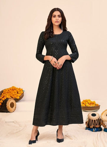 Black Georgette Indian Ethnic kurti with dupata