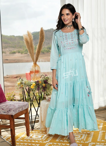 Aqua Georgette Indian Ethnic kurti with dupata