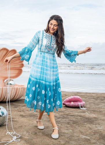 Aqua Georgette Indian Ethnic kurti with dupata