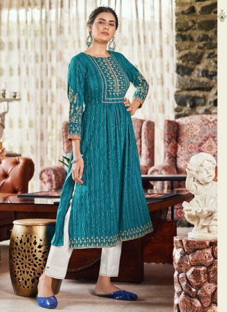 Aqua Georgette Indian Ethnic kurti with dupata