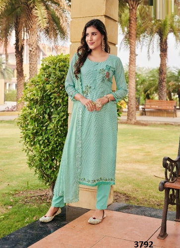 Aqua Georgette Indian women's salwar kameez with dupatta ready to wear