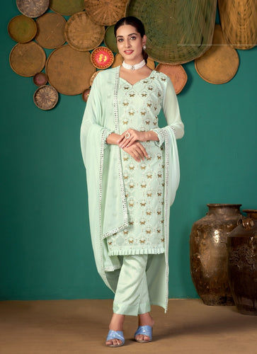 Aqua Georgette Indian women's salwar kameez with dupatta ready to wear