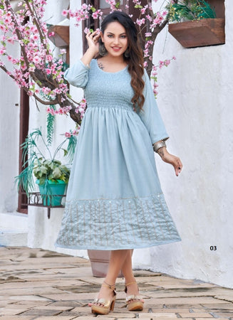 Aqua Georgette Indian Ethnic kurti with dupata