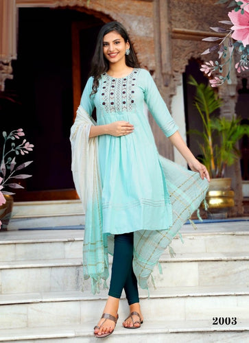 Aqua Georgette Indian Ethnic kurti with dupata