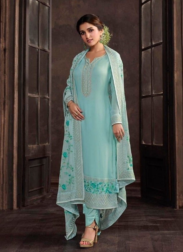 Aqua Georgette Indian women's salwar kameez with dupatta ready to wear