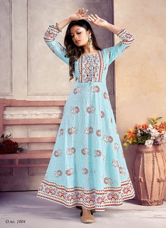 Aqua Georgette Indian Ethnic kurti with dupata