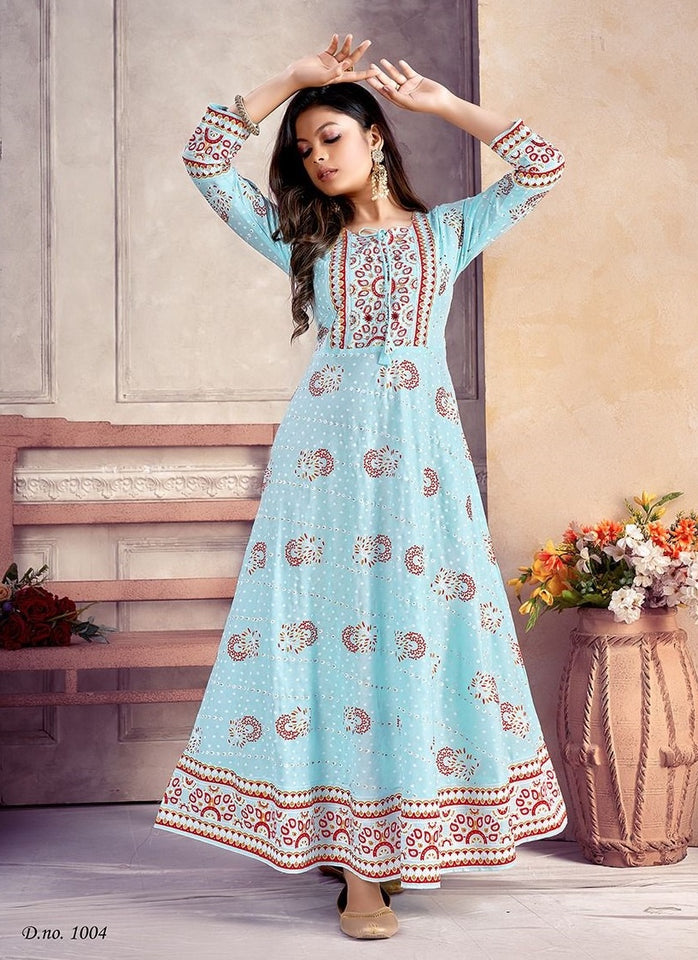 Aqua Georgette Indian Ethnic kurti with dupata
