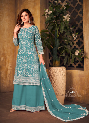 Aqua Georgette Indian women's salwar kameez with dupatta ready to wear