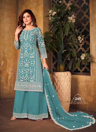 Aqua Georgette Indian women's salwar kameez with dupatta ready to wear