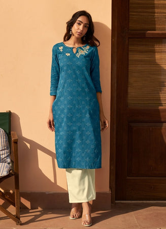 Aqua Georgette Indian Ethnic kurti with dupata