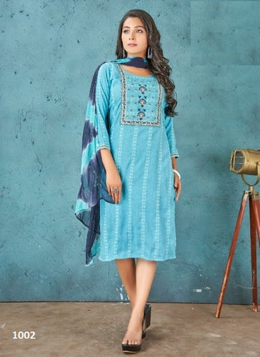 Aqua Georgette Indian Ethnic kurti with dupata