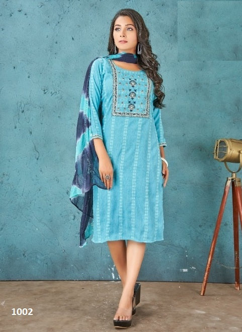Aqua Georgette Indian Ethnic kurti with dupata