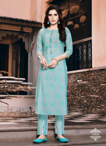 Aqua Georgette Indian Ethnic kurti with dupata