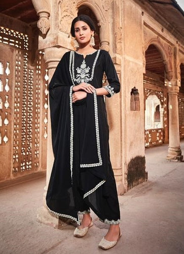 Black Georgette Indian women's salwar kameez with dupatta ready to wear