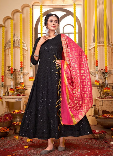 Black Georgette Indian Ethnic kurti with dupata