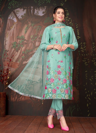 Aqua Georgette Indian women's salwar kameez with dupatta ready to wear