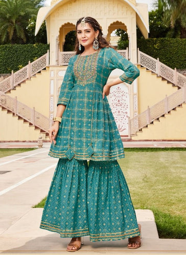 Aqua Georgette Indian Ethnic kurti with dupata