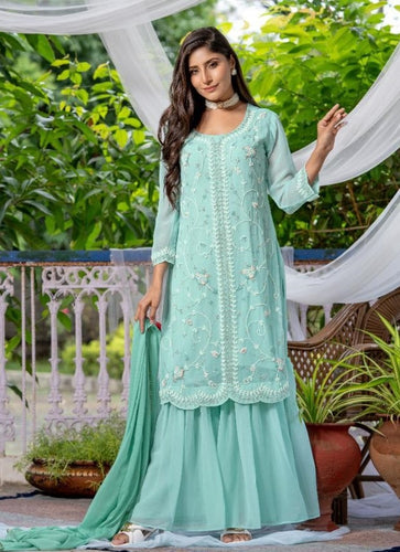 Aqua Georgette Indian women's salwar kameez with dupatta ready to wear