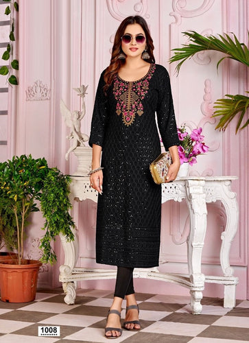 Black Georgette Indian Ethnic kurti with dupata