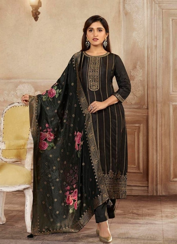 Black Georgette Indian women's salwar kameez with dupatta ready to wear