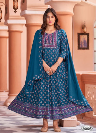 Aqua Georgette Indian Ethnic kurti with dupata