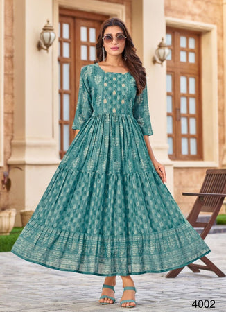Aqua Georgette Indian Ethnic kurti with dupata