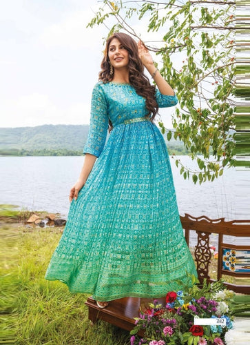 Aqua Georgette Indian Ethnic kurti with dupata