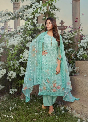 Aqua Georgette Indian women's salwar kameez with dupatta ready to wear