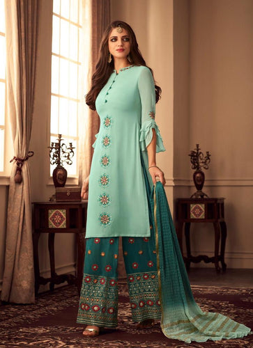 Aqua Georgette Indian women's salwar kameez with dupatta ready to wear