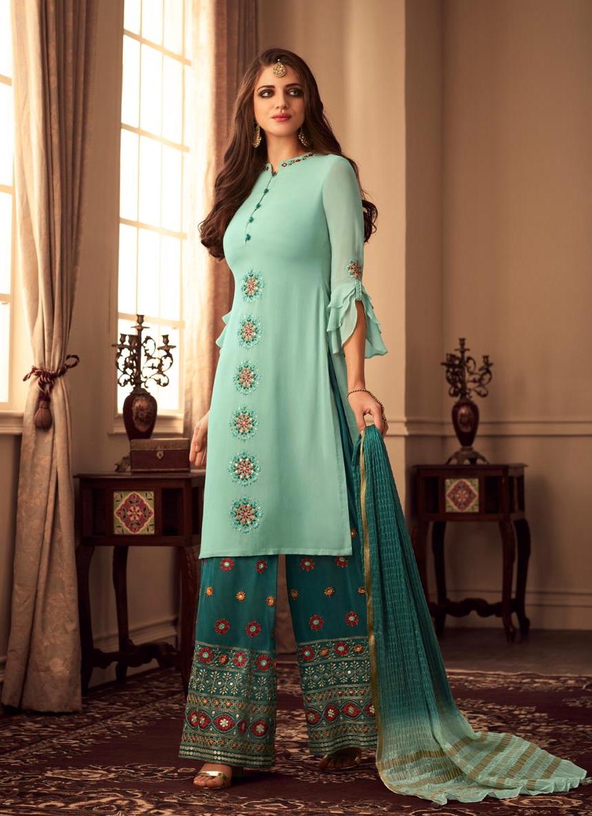 Aqua Georgette Indian women's salwar kameez with dupatta ready to wear