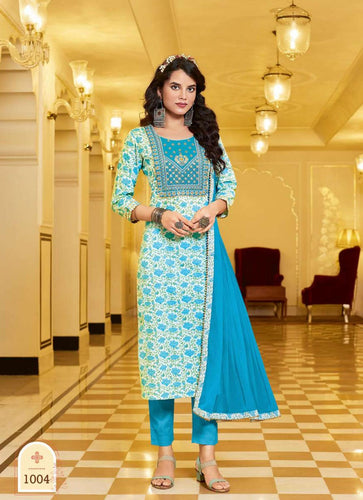 Aqua Georgette Indian women's salwar kameez with dupatta ready to wear