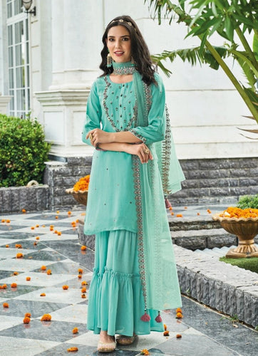 Aqua Georgette Indian women's salwar kameez with dupatta ready to wear