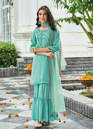 Aqua Georgette Indian women's salwar kameez with dupatta ready to wear