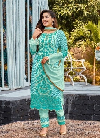 Aqua Georgette Indian women's salwar kameez with dupatta ready to wear