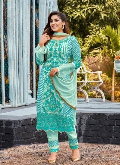 Aqua Georgette Indian women's salwar kameez with dupatta ready to wear